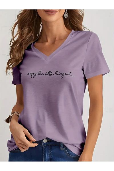 mercoledi Tricou oversize imprimat cu decolteu în V Casual Boyfirend