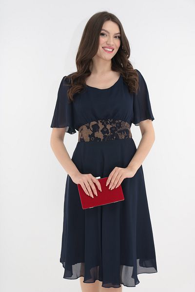 Vanessa Line RO Navy blue wrap dress with brocade cord and gold inserts