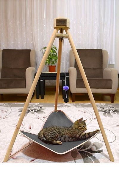 Bundera Pyramid Cat Bed Hammock House Wooden Tripod Pet Hammock Swing Dog Bed Scratching
