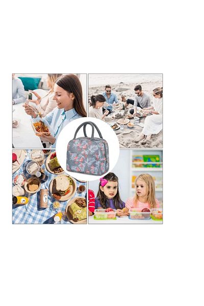 OEM Insulated lunch bag with flamingo pattern, 21 x 13 x 23 cm, canvas, aluminum