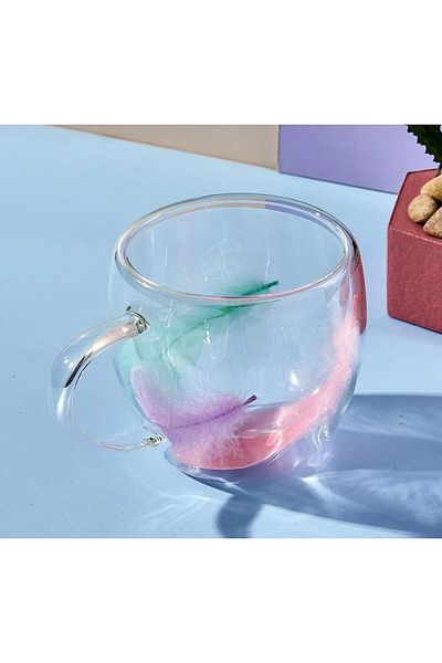 YzHome 2 Double Walled Glass Cup Feather Mug 250ml
