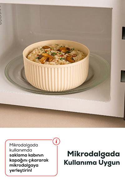 Vienev 4'lü Yuvarlak Saklama Kabı Seti Çizgili Bej | 2.5l 1.5l 0.80l 0.45l | Mikrodalga Ve Dondurucu Uyumlu