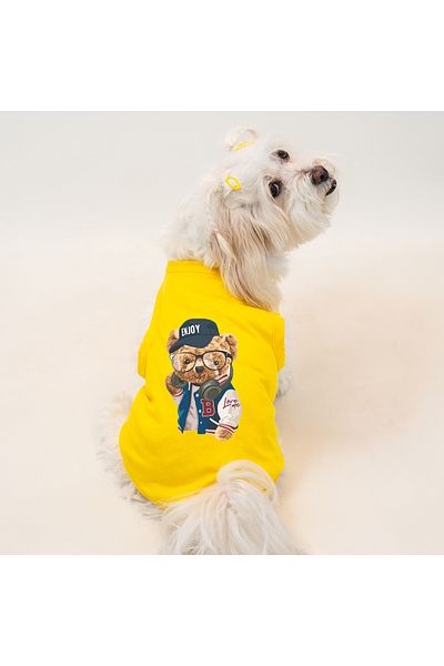 Buddy Store Cat & Dog Clothing Clothes - Printed Yellow Undershirt (Combed 100% Cotton)