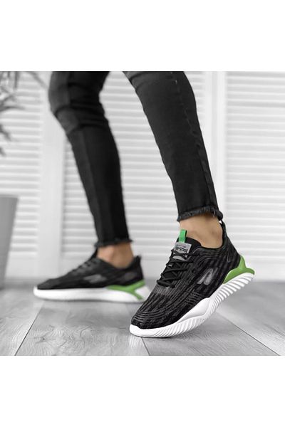 Casual Adidasi pentru barbati, din panza, L3083, negru cu imprimeu verde