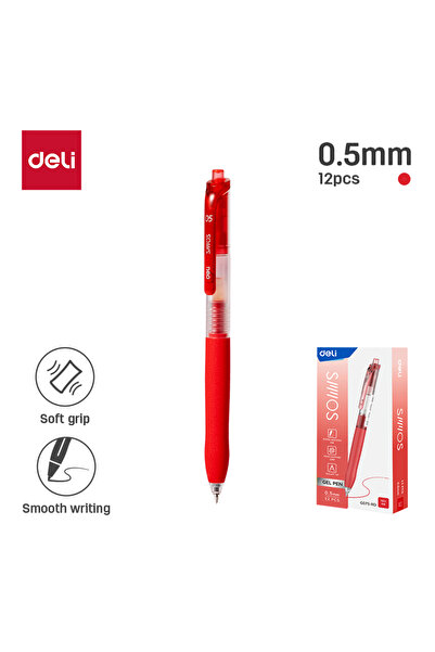 Deli قلم جل EG075-RD، حبر أحمر، 0.5 مم، 12 قلمًا - مثالي للكتابة السلسة والاس...
