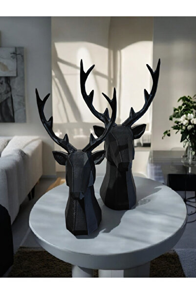 NocheLuz Dekoratif Siyah Renkli 2li Geyik Figürü Set Modern Set