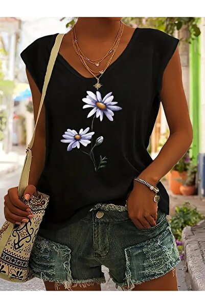 mercoledi Tricou oversize cu decolteu în V cu imprimeu cu panglică Boyfirend