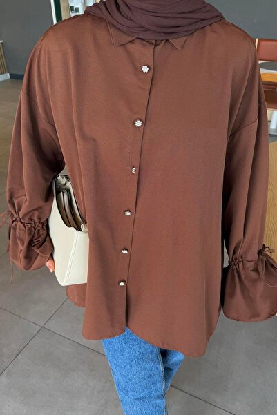 lamelif Sleeve Tunnel Rope Detailed Shirt Bitter Brown