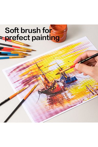 Deli EC407 Brush Set Round Bristle Hair – Ideal for Acrylic and Oil Painting