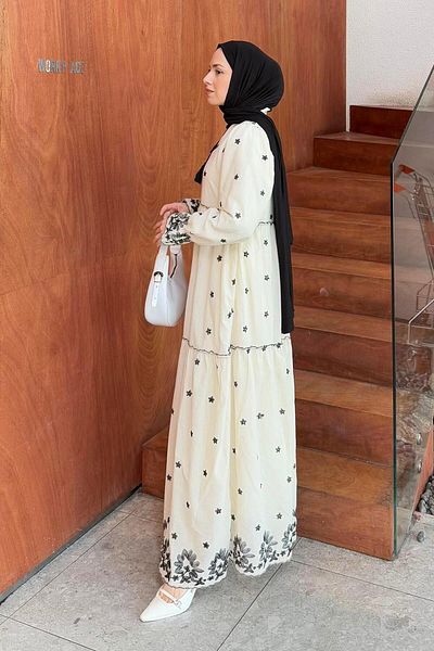 lamelif Πέτρα φόρεμα Hijab με κέντημα λουλουδιών