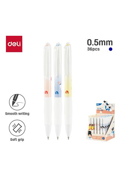 Deli قلم جل EG08T-BL 0.5 مم حبر أزرق 36 قطعة - مثالي للكتابة السلسة والإمساك الناعم