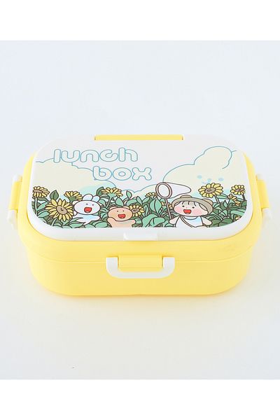 Fab N Funky صندوق غداء بطابع كرتوني، خفيف الوزن، صغير الحجم، سهل الاستخدام، مناسب للأطفال من عمر 3 سنوات فما فوق، 21.7 × 17.2 × 8.3 سم - أصفر