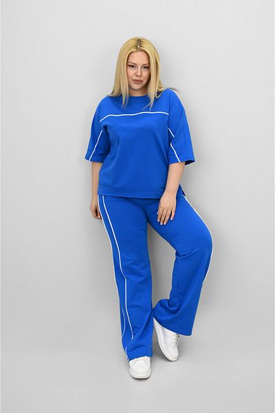 Koza Butik Women's Plus Size Short Sleeve Loose Leg Tracksuit Set with Intermediate Piping Detail 8189-25