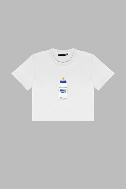 Bak Moda Бял къс топ с щампа Aboslut Vdka