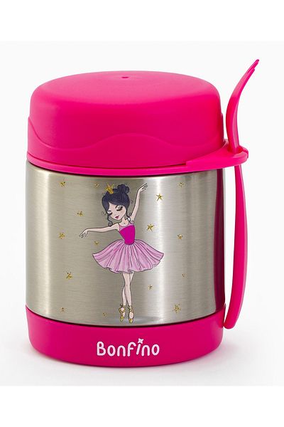 Bonfino Bonfino Ballerina Theme Food Jar, Stainless Steel Body, 8.6 X 7.3 X 11.7 cm - Pink