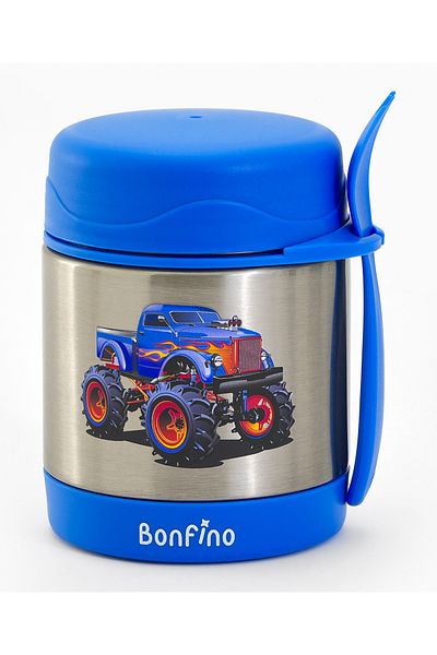 Bonfino Bonfino Monster Truck Theme Food Jar, Stainless Steel Body, Blue