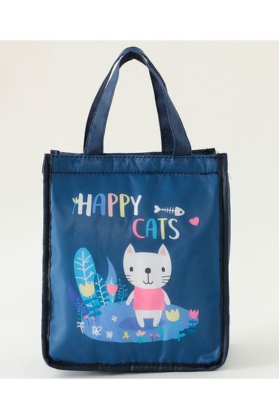 Fab N Funky Cat Themed Lunchbag, Lightweight, Spacious, Travel-Friendly, 4 Years+, 23 x 14 x 28 cm - Navy