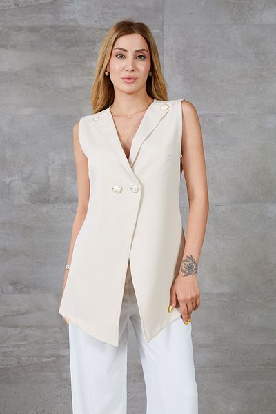 DPARİS Double Breasted Collar Button Detailed Lined Vest