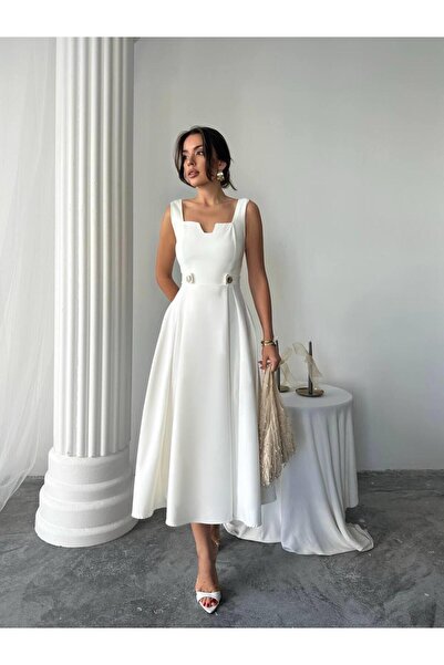 conconmoda Ayvel Atlas Düğme Detay Midi Elbise