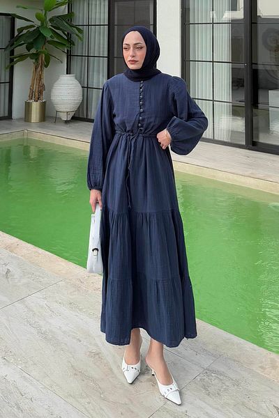 lamelif Φόρεμα Hijab με κορδόνι στη μέση Navy Blue