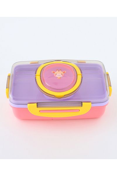 Fab N Funky Kids Giraffe Themed Lunchbox, Compact, Lightweight - Purple and Pink