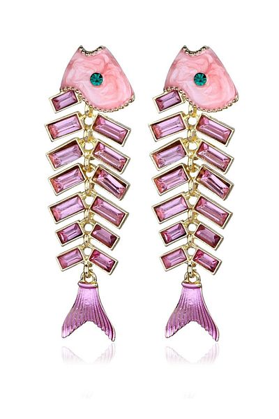 Klips Concept Baguette Stone Colored Fish Double Earrings