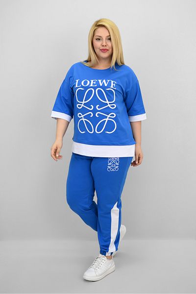 Koza Butik Дамски спортен костюм с къс ръкав, големи размери, бродиран, 8192-25