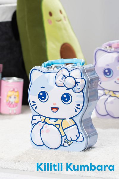 Porsima 043-2 Κλειδαριά με μεταλλικό κλειδί Hello Piggy Bank Blue 11,5x17cm