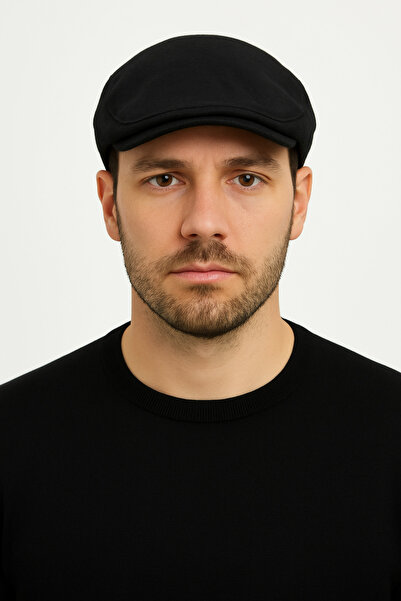 CosmoOutlet Чоловіча чорна лондонська плоска модель літнього капелюха з еластичною стрічкою ззаду, стильна і сучасна кепка