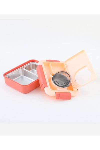 Fab N Funky Clip Lock Lunch Box with Food Jar, Durable, Lightweight, 2 Compartment - Pink