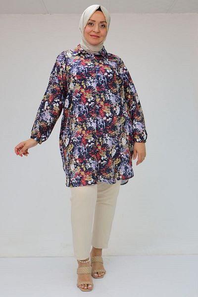 Eslina 58052 Large Size Men's Collared Jesica Shirt Tunic - Ebruli Navy Blue