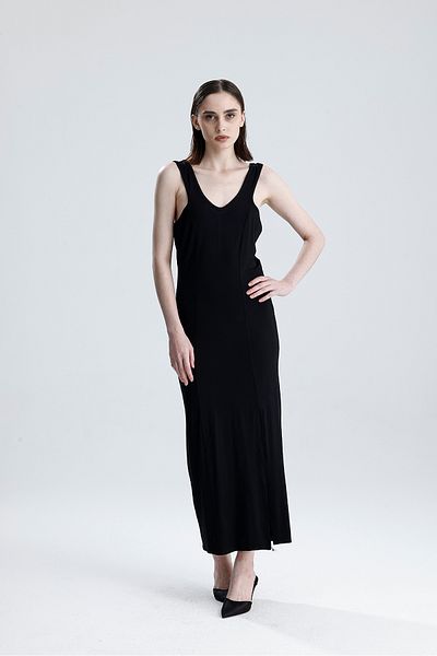 Sense Καθημερινό φόρεμα με χοντρό λουράκι Lycra Viscose |   ELB36255 Μαύρο