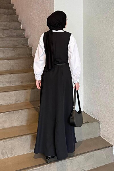 lamelif Αμάνικο Μουσουλμανικό Φόρεμα με Λεπτομέρεια Κουμπιού Μαύρο