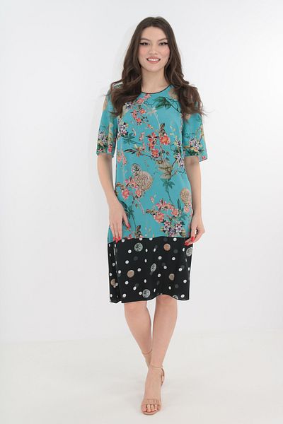 Vanessa Line RO Light blue dress with floral print and black border