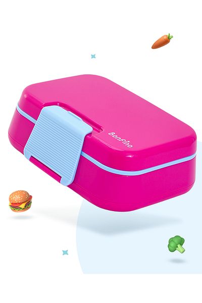 Bonfino Bonfino Lunch Box with Spoon and Fork, Leak-Resistant Seal, 1145 mL, 21.5 x 14.5 x 7.6 cm - Pink