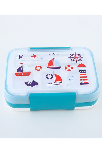 Fab N Funky Transport Themed Lunchbox, Fun Design, Lightweight, Compact, 3 Years+, Light Blue