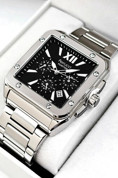 Ferrucci Function Men's Wristwatch Steel Case & Steel Cord Silver-Black Zmfer188