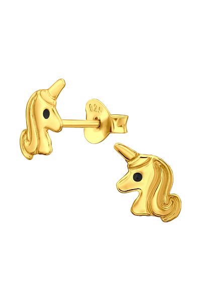 Sophia Collection Children's earrings 925 silver plated with 24k gold, golden Unicorn model