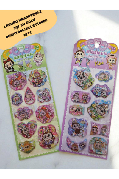 ALLStore LABUBU KABARTMALI İÇİ SU DOLU ANAHTALIKLI VE ÇANTA SÜSLÜ STİCKER SET...