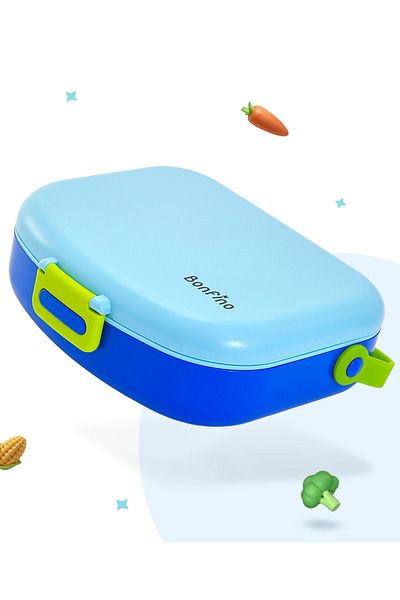 Bonfino Bonfino Lunch Box, Leak-Resistant, Multi-Material Build, Durable, 3 Years+, 1300 mL - Blue