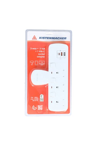 Kistenmacher 3250W 2-Way 2-USB 1-USBC Socket Adapter
