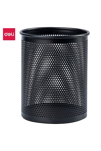 Deli E909 Pen Holder Φ84×106mm Mesh Steel Ideal for Office Desktop – Black