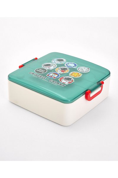 Babyhug Babyhug Lunch Box Set, Universe and Galaxy Theme, Leak-Resistant- White and Green