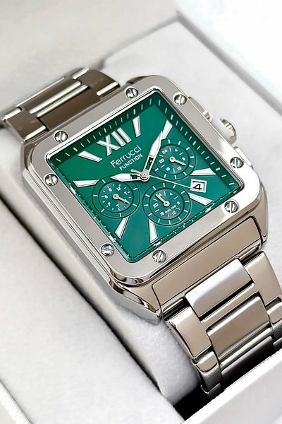 Ferrucci Function Men's Wrist Watch, Steel Band 3Atm Water Resistant Silver-Green Sdfer168