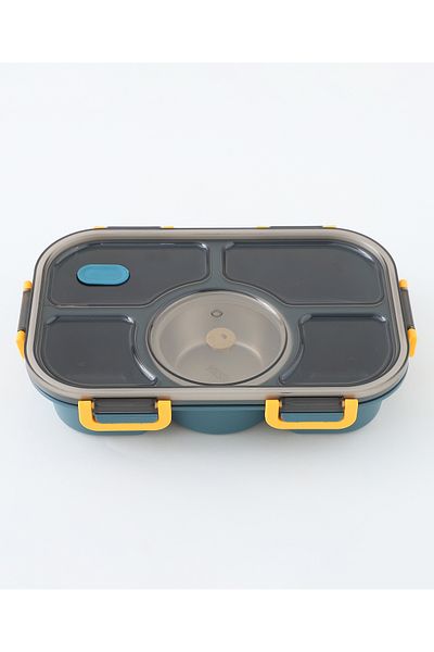 Fab N Funky Kids Lunchbox, Five Compartments, Compact, Easy to Organize - Blue and Black