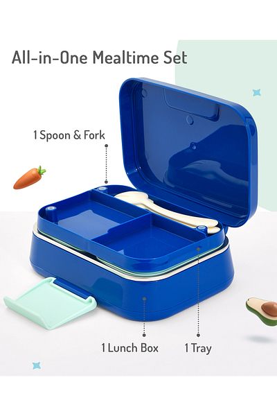 Bonfino Bonfino Lunch Box, Leak-Resistant, 3 Years+, 1150 mL- Blue and Green