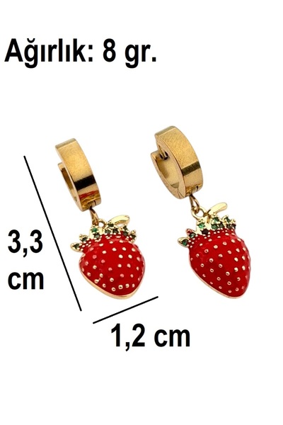 Siya Silver Non-Tarnish Steel Zircon Stone Dangle Strawberry Earrings