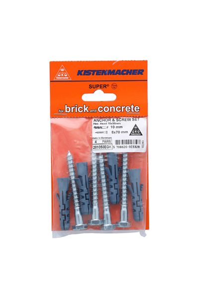 Kistenmacher 4-Piece Strong and Reliable Anchor and Screw Set Silver and Grey 10 x 50mm