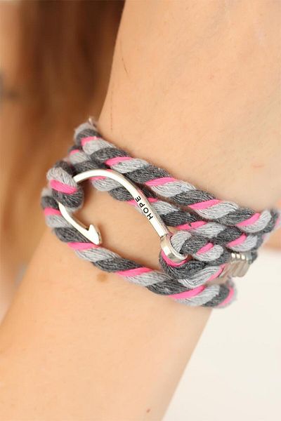 BESKAR Mixed Pattern Pink Gray Silver Multiple Bracelet with Metal Hook