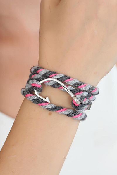 BESKAR Mixed Pattern Pink Gray Silver Multiple Bracelet with Metal Hook